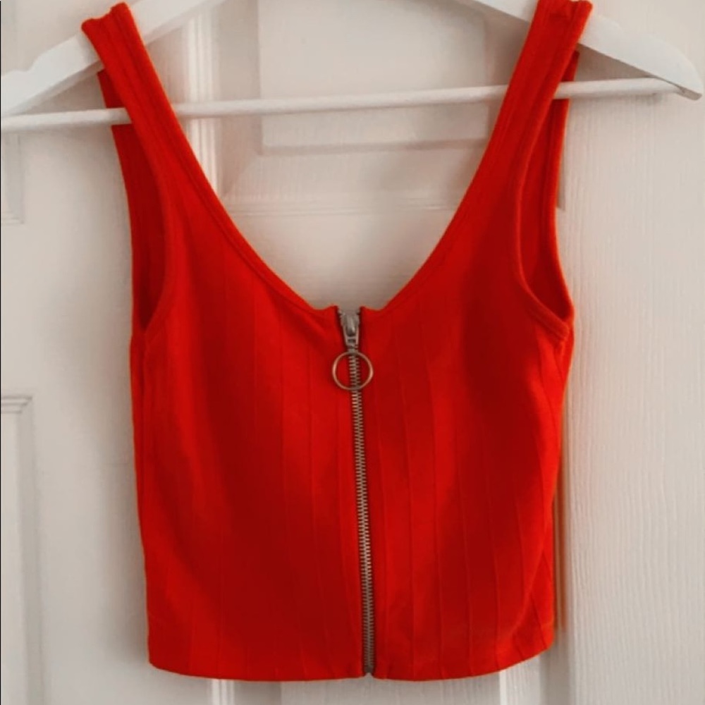 bershka red zipper crop top